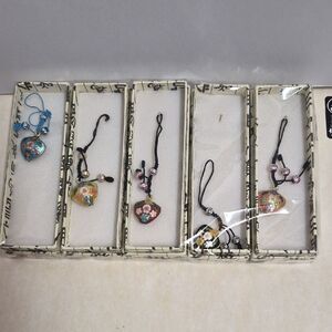 Vintage Chinese Cloisonne Enamel Heart Charms Set of 5 Unopened box Floral NWT